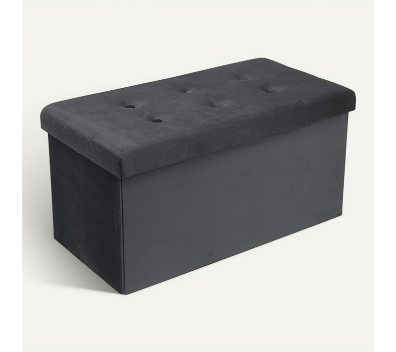 Tabouret Banc De Rangement En Velours.pouf Pliable Cube Coffre De Rangement 76x37.5x38cm.gris