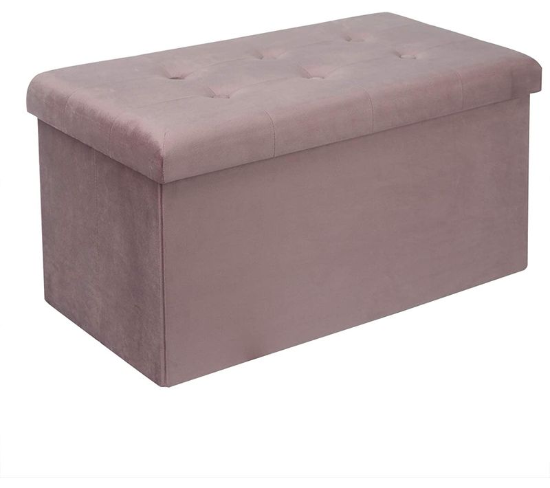 Tabouret Banc De Rangement En Velours.pouf Pliable Cube Coffre De Rangement 76x37.5x38cm.rose