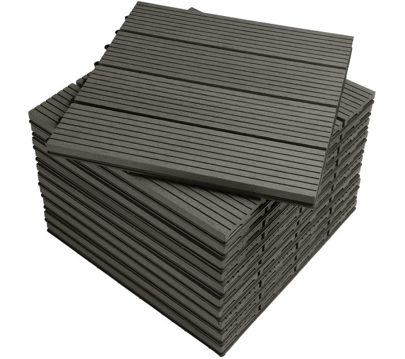Wpc Carrelage De Sol 30x30 Cm.revêtement Sol Pour Extérieur En Bois-plastique.gris(22 Pièces/2 M²)