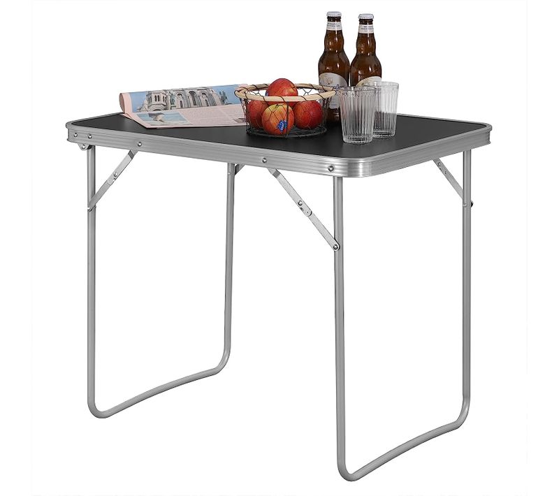 Table De Camping.table Pliante En Aluminium Et Mdf.table De Pique-niqu Pliable.70x60x50 Cm. Noir