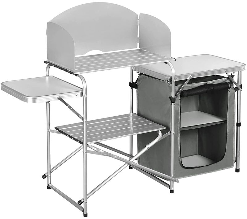 Cuisine De Camping En MDF+Aluminium.Table Pique-Nique Pliable Avec Armoire Rangement