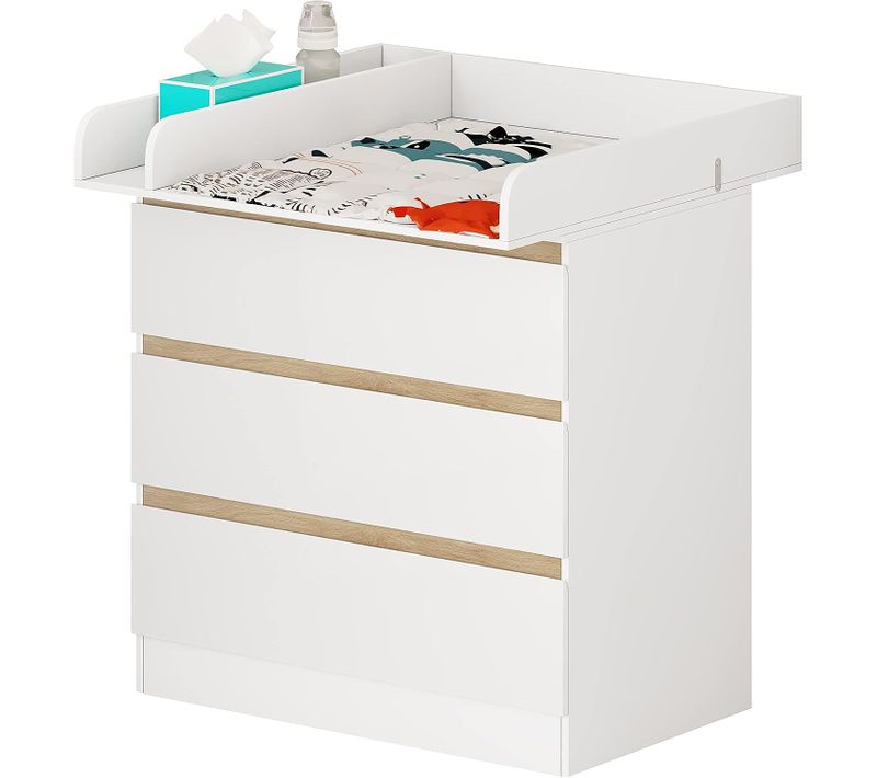 Commode À Langer 3 Tiroirs Avec Table À Langer En MDF 80x48x78 cm - Blanc