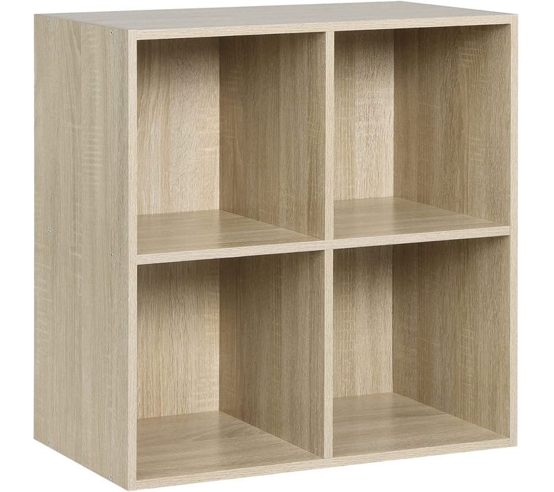 Bibliothèque Armoire. Étagère De Rangement En Mdf. 4 Cubes Compartiments. 60x29.5x60 Cm. Chêne Clair