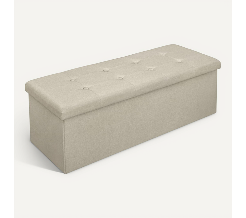 Tabouret Pouf De Rangement En Lin-coffre Repose-pied Pliable 110x37-5x38cm-beige