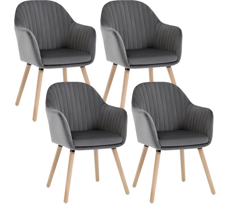 4x Chaises De Salle à Manger, Chaises De Réception En Velours Et Bois Massif, Gris Foncé