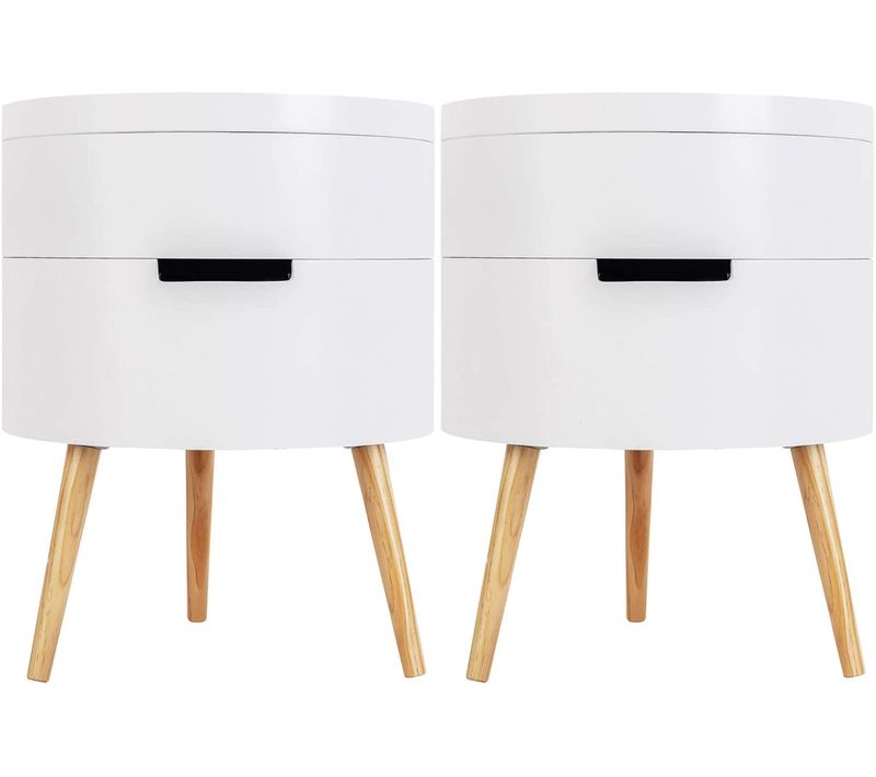 Lot De 2 Table De Chevet Avec 2 Compartiment Rangement Plateau En Mdf.38x38x51cm.blanc