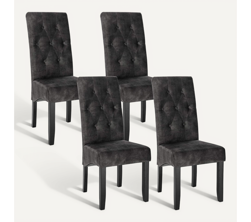 4xchaises De Salle à Manger Chaise Salon Chaises De Cuisine En Velours+bois Massif Gris Foncé