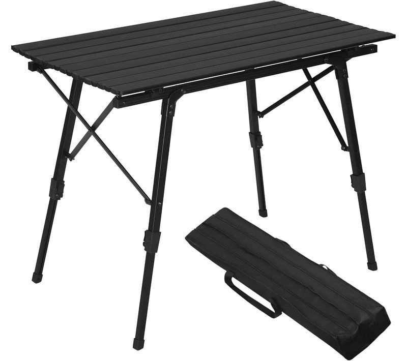 Table De Camping Pliante. Pliable En Aluminum. Table De Randonnée Voyage. Réglable En Hauteur. Noir