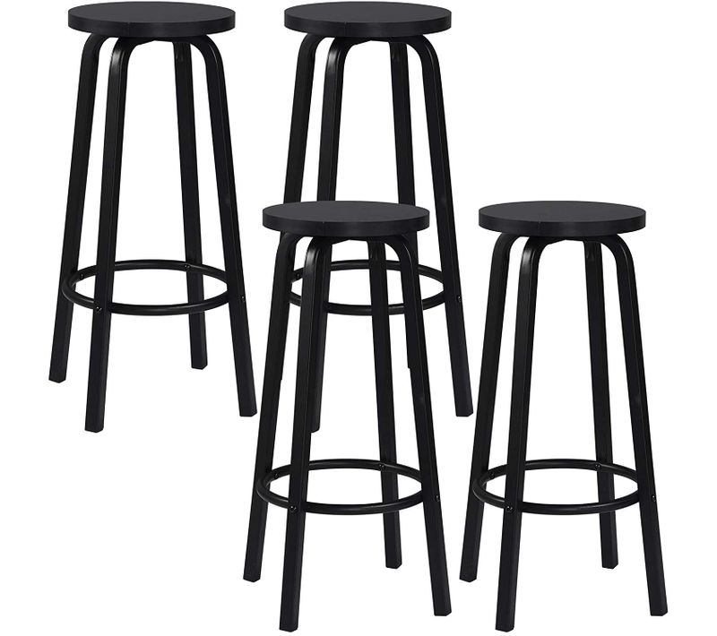 Lot De 4 Tabourets De Bars-rond Structure En Métal Assise En Mdf-noir