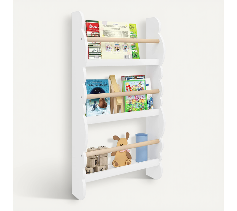 Bibliothèque Murale.étagère De Rangement à Livres/jouets En Bois à 3 Niveaux.42.5x14.5x80cmblanc