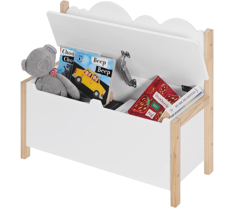 Coffre De Rangement 2 En 1 Coffre à Jouets Pour Enfants Banc De Rangement Avec Dossier 60x25.5x55cm