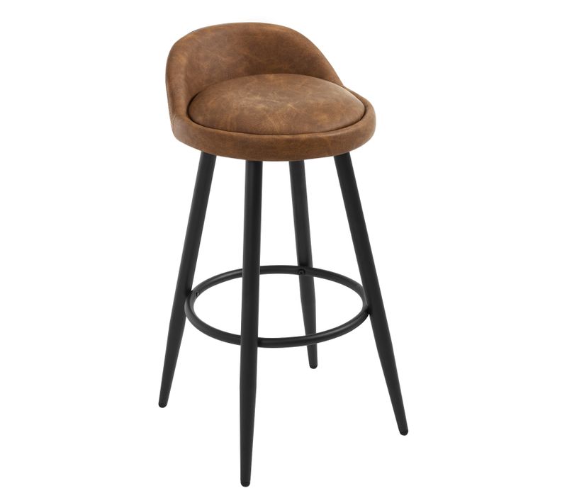 Tabouret De Bar - Tabouret De Comptoir Avec Dossier Et Repose-Pieds - En Similicuir Et Métal - Brun