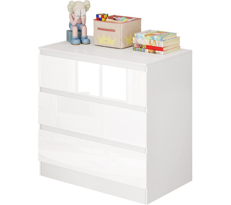 Commode à 3 Tiroirs.Meuble Rangement.Armoire Chambre En Panneaux De Particules.80x48x78cm Blanc