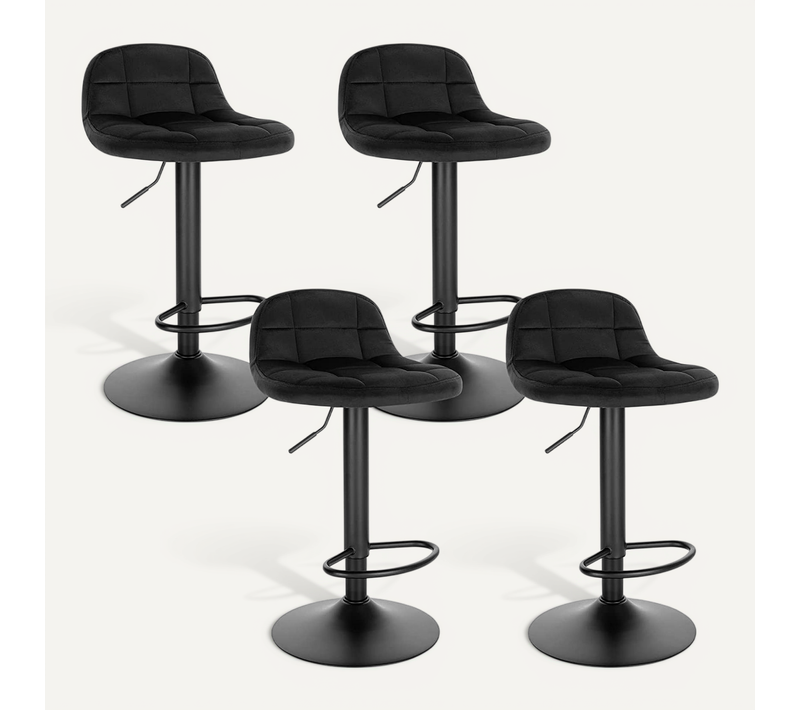 Lot De 4 Tabouret De Bar En Velours-Tabouret De Comptoir Hauteur  62-83cm-Pivotant à 360°-Noir