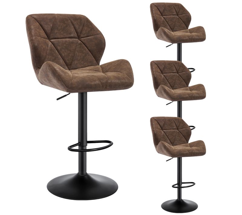 Lot De 4 Tabourets De Bar - Chaises De Bar - Siège Rembouré En Similicuir Pied En Métal - Brun Foncé