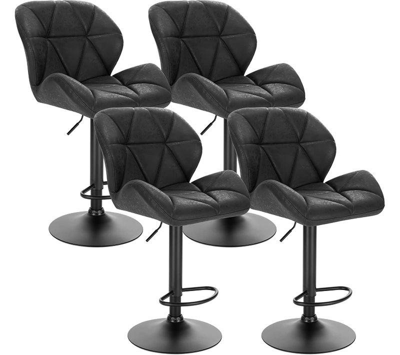 Lot De 4 Tabourets De Bar -chaises De Bar-siège Rembouré En Similicuir Pied En Métal-noir