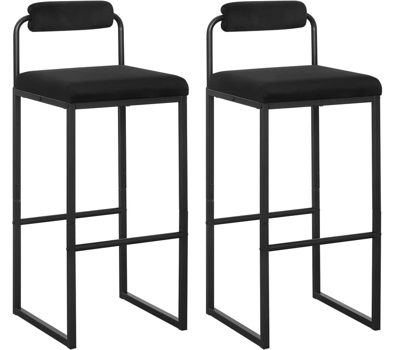 Lot De 2 Tabourets De Bar En Velours Et Métal-Chaise Haute Bar-Design Moderne-Noir