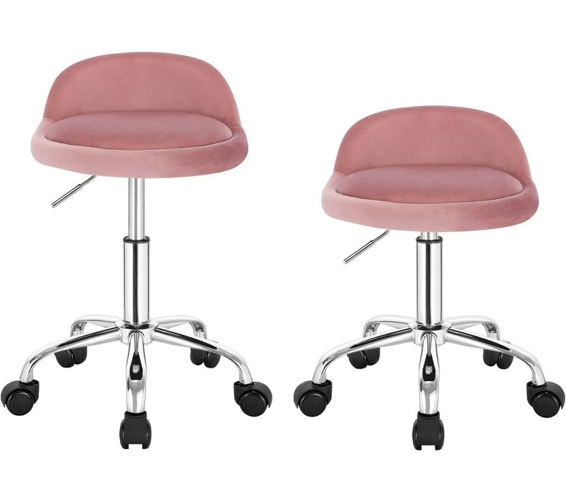 Lot De 2 Tabouret De Bureau Avec Dossier-chaise D'ordinateur à Roulettes- 43-54-5cm-rose