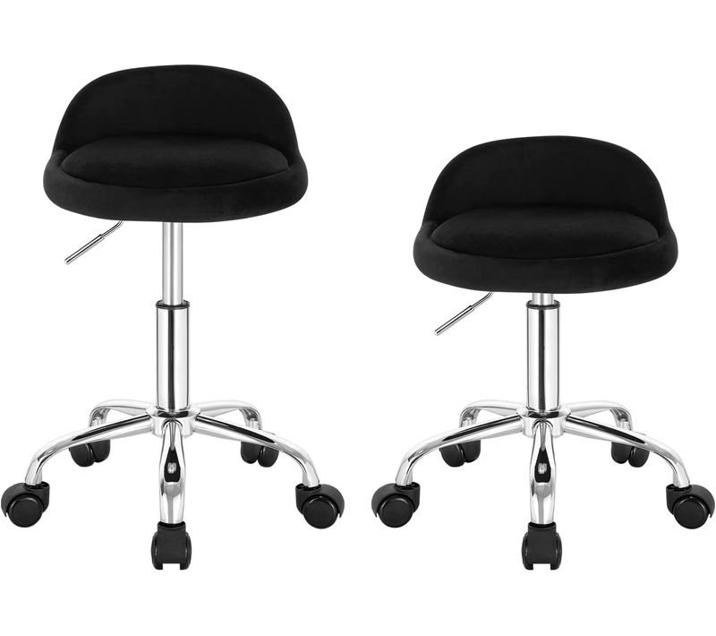 Lot De 2 Tabouret De Bureau Avec Dossier-chaise D'ordinateur à Roulettes- 43-54-5cm-noir