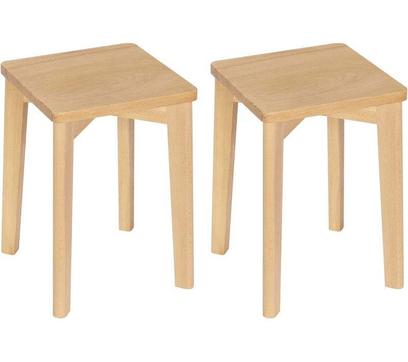 Lot De 2 Tabouret En Bois Massif - Chaise Salle à Manger - Siège Carré - Hauteur 44-5cm