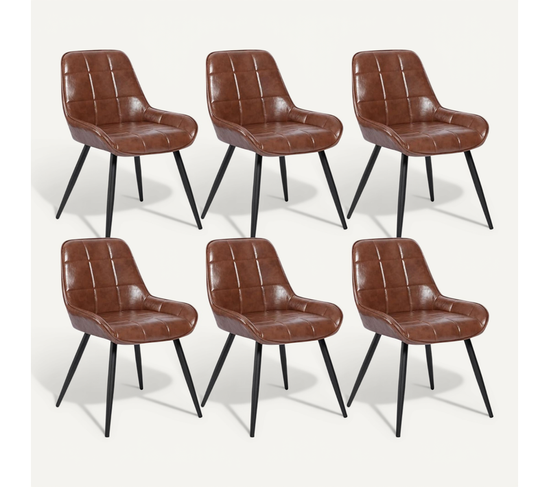 Lot De 6 Chaises De Salle à Manger. Chaises Relaxantes En Similicuir Avec Dossier. Marron