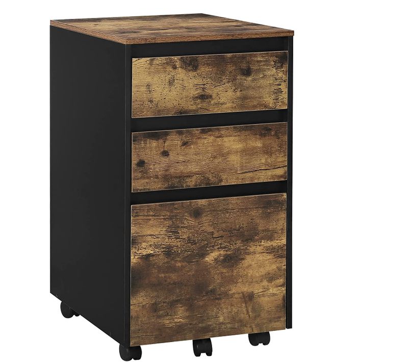 Caisson Mobile. Meuble Rangement Bureau Avec 3 Tiroirs. 40x40x70cm. Marron Rustique Et Noir