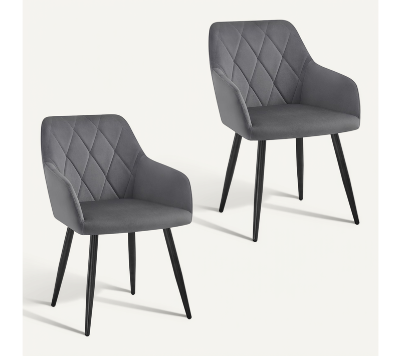 2x Chaise Salle à Manger-Chaise De Cuisine En Velours-Assis Rembourré Et Pieds En Métal-Gris Foncé