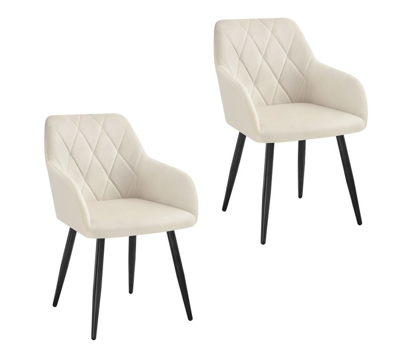2x Chaise Salle à Manger-Chaise De Cuisine En Velours-Assis Rembourré Et Pieds En Métal-Blanc