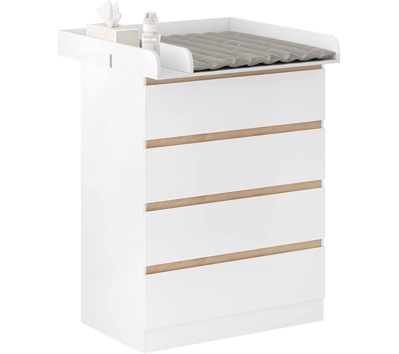 Table à Langer. Commode Bébé à Langer Avec 4 Tiroirs En Mdf+Bois D’ingénierie. 80x75x109.2cm. Blanc