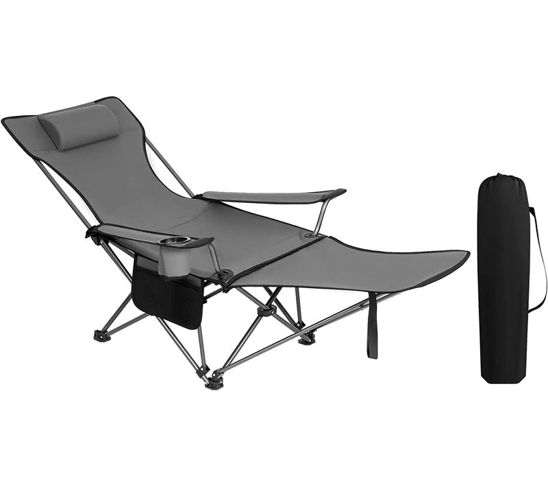 Chaise De Camping Pliante - Chaise Pliable Légère - Chaise De Pêche Dossier Réglable - Gris