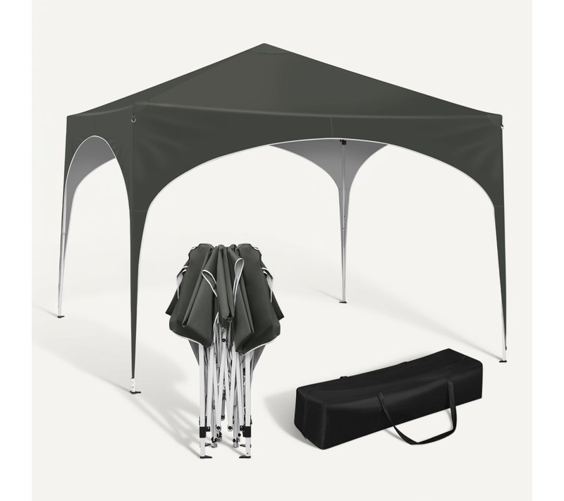 Tonnelle De Jardin-tente De Fête Avec Toit En Demi-cercle-pliable Imperméable-3x3m Gris