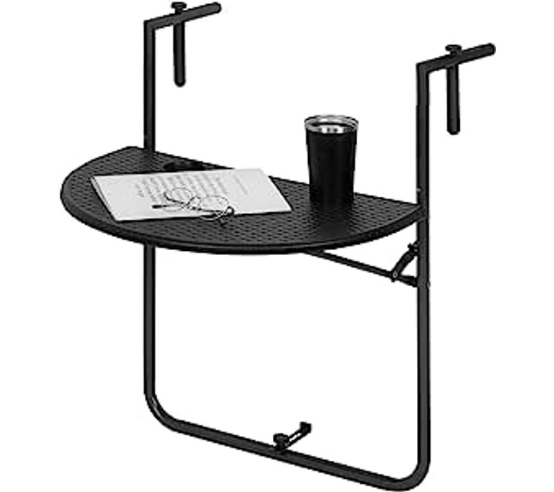 Table De Balcon Suspendue.table Murale Rabattable Avec 3 Hauteurs Réglables En Aspect Rotin.noir