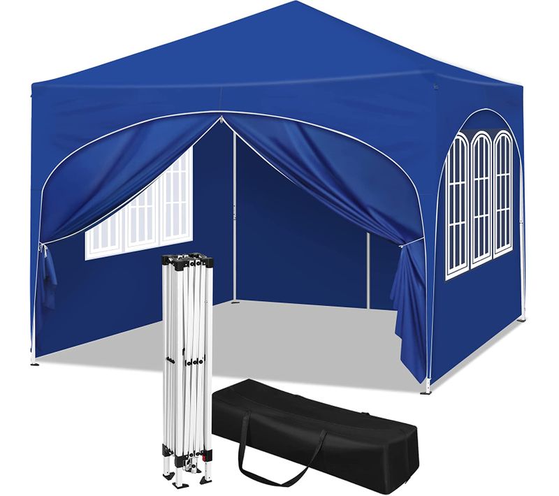 Tonnelle De Jardin. Pergola Pliante 3x3m Avec 4 Parois Latérales. Hauteur Réglable.imperméable.bleu