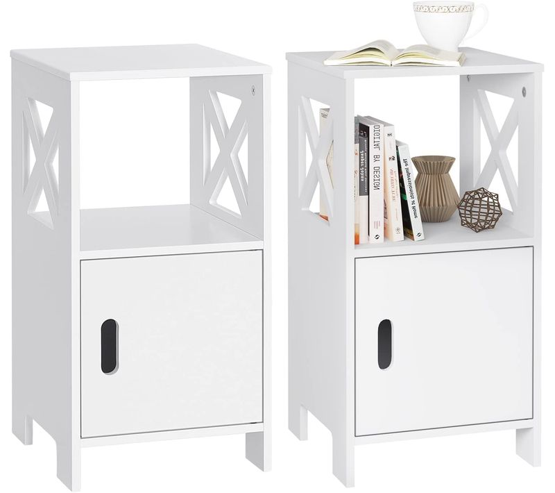 Lot De 2 Table De Chevet Étroite Avec 1 Casier Ouvert Et 1 Compartiment Avec Porte.30x30x60 Cm Blanc