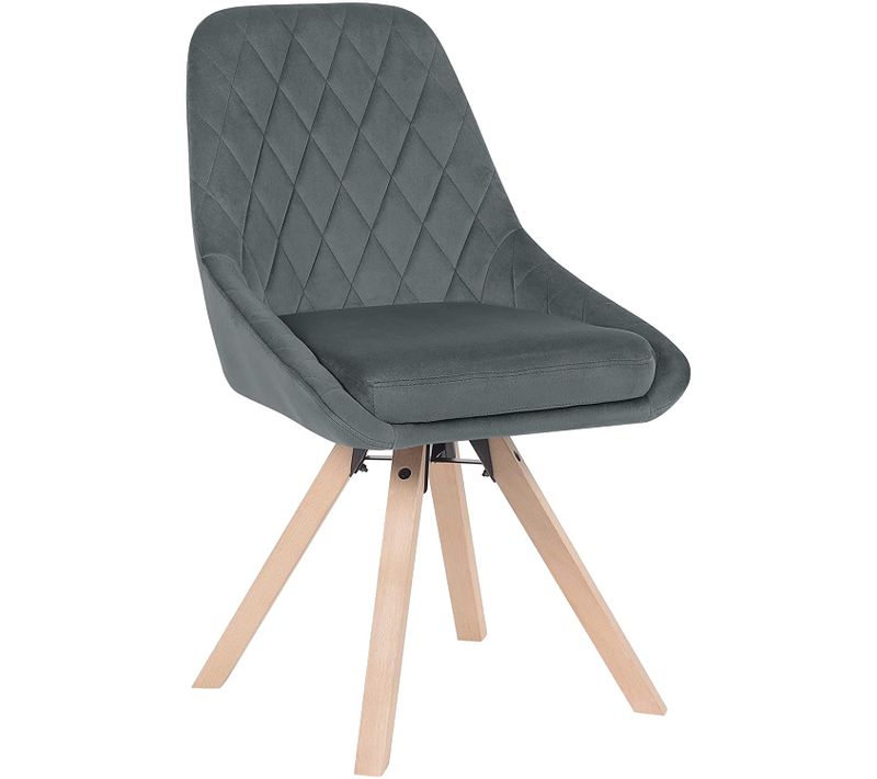 Chaise Pivotante De Salle à Manger-Chaise De Cuisine En Velours-Pieds En Bois Massif-Gris Foncé