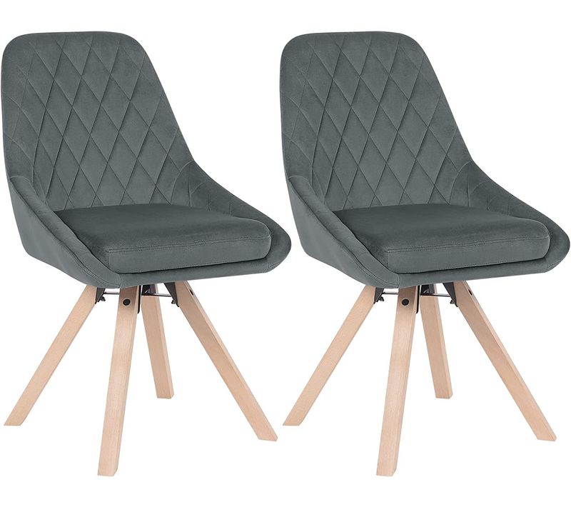 2x Chaises De Salle à Manger-Chaise De Cuisine En Velours-Pieds En Bois Massif-Gris Foncé