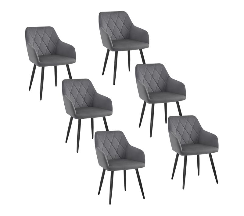 6x Chaise Salle à Manger-Chaise De Cuisine En Velours-Assis Rembourré Et Pieds En Métal-Gris Foncé