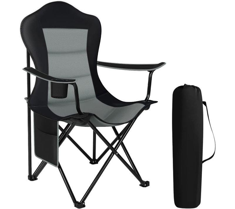 Chaise De Camping Pliable - Chaise De Pêche - Chaise De Jardin Exterieur. Noir+gris Foncé