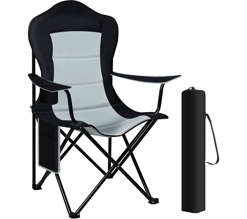 Chaise De Camping Pliable - Chaise Plage Légère - Chaise De Jardin Exterieur. Noir+Gris Clair
