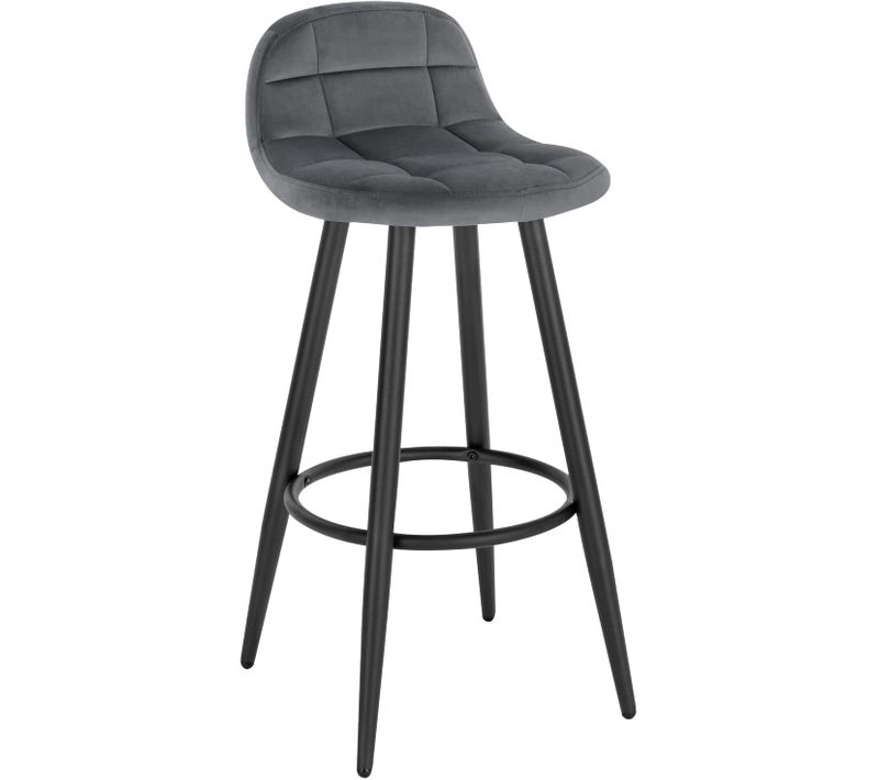 Tabouret De Bar Moderne.Chaise De Cuisine Haute En Velours+Métal.Hauteur D'assise 70cm.Gris Foncé