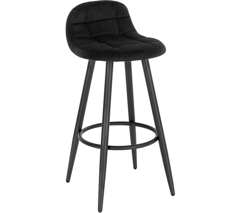 Tabouret De Bar Moderne.Chaise De Cuisine Haute En Velours Et Métal.Hauteur D'assise 70 Cm.Noir
