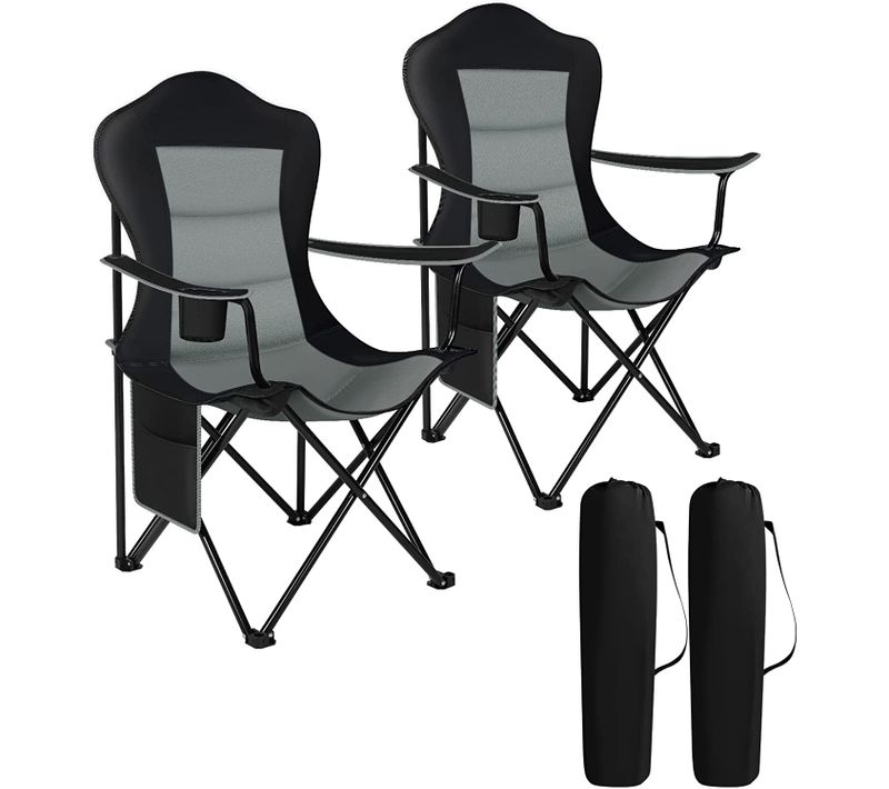Lot De 2 Chaise De Camping Pliable - Chaise De Pêche - Chaise De Jardin Exterieur. Noir+Gris Foncé