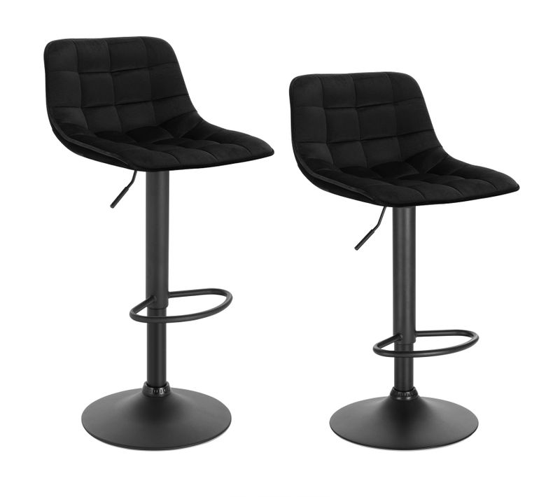2x Tabourets De Bar En Velours Et Métal-chaises De Comptoir Réglable En Hauteur-chaise De Bar-noir