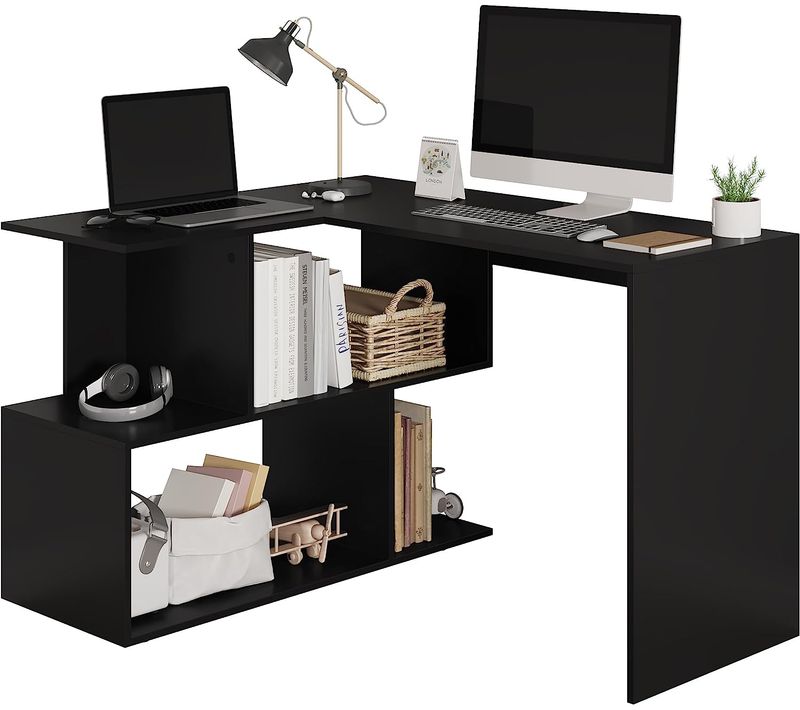 Bureau Table De Travail PC Table D'ordinateur Avec Étagères 120x100x77cm Noir