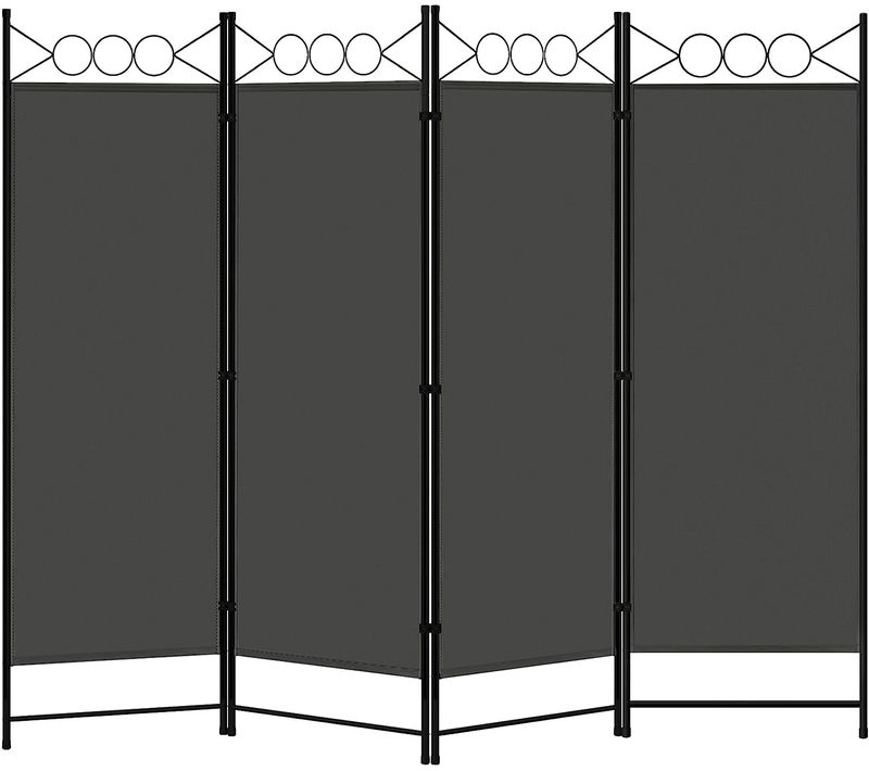 Paravent Pliable 223x172cm. Brise-vue Opaque à 4 Panneaux. Séparateur De Pièce Amovible. Gris Foncé