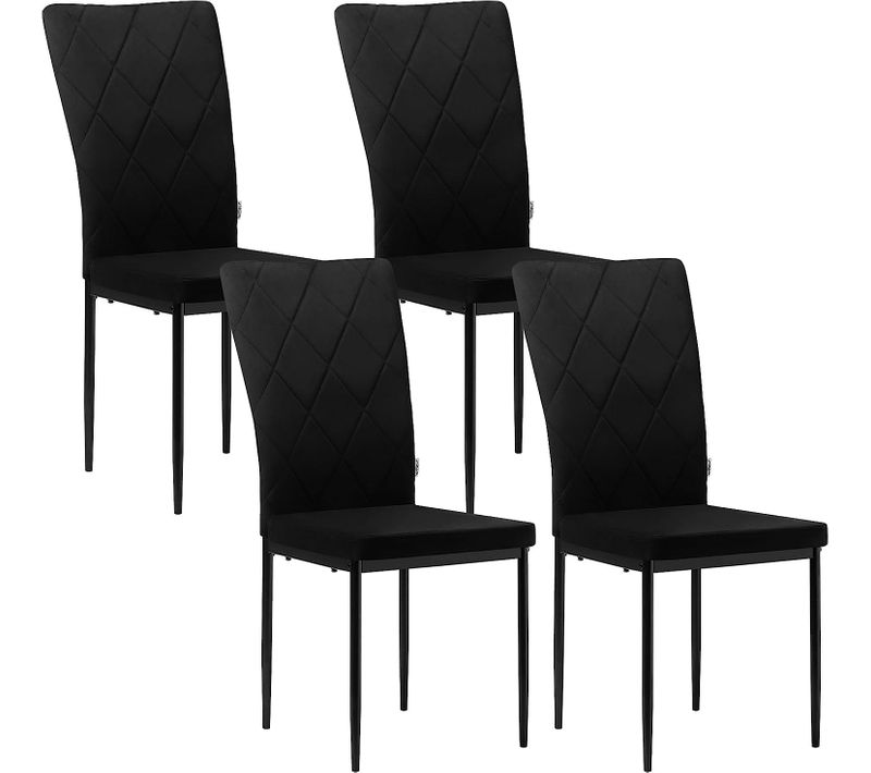 Lot De 4 Chaises Salle à Manger. Chaise De Cuisine En Velours. Pieds En Métal. Noir