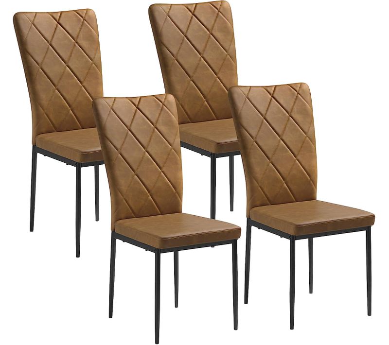 Lot De 4 Chaises Salle à Manger. Chaise De Cuisine En Pu Vintage.pieds En Métal. Marron