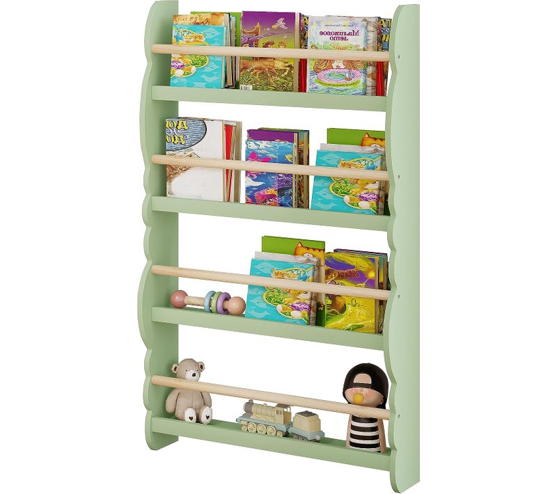 Bibliothèque Murale Pour Enfant.étagère De Rangement En Bois Mdf à 4 Niveaux.60x14.5x98cm.vert