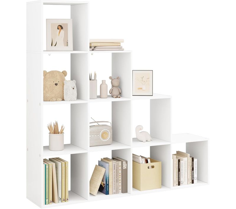 Bibliothèque à 10 Compartiments, Meuble De Rangement, En Bois D’ingénierie, Blanc, 136x29x136cm