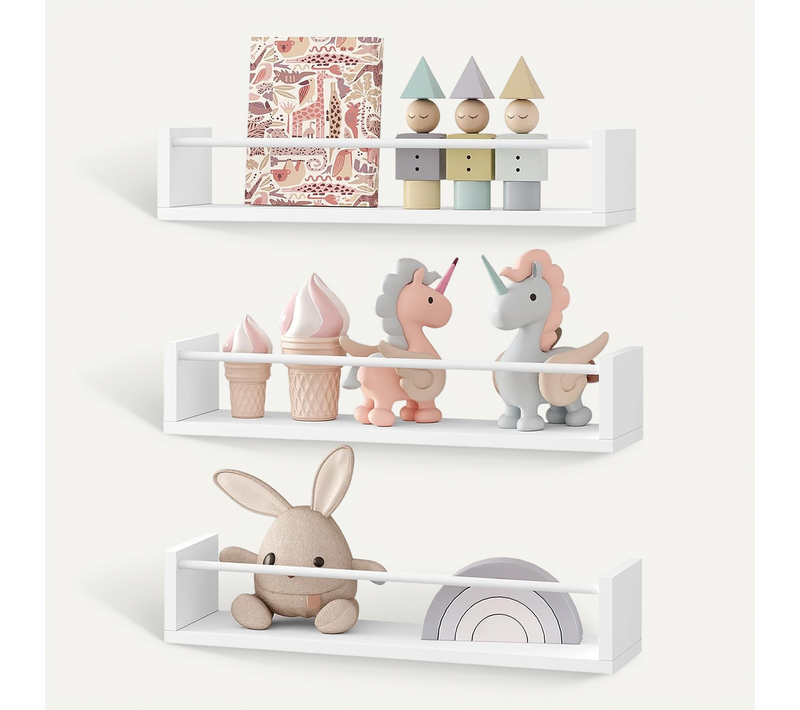 Bibliothèque, Étagère Murale Avec 3 Tablettes, Étagère, Rangement Pour Livres, En Fer Et MDF, Blanc